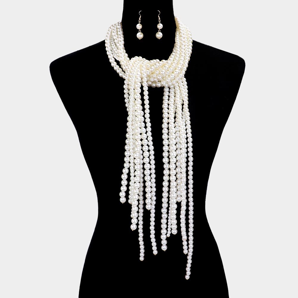Long Freshwater Pearl Fringe Statement Necklace